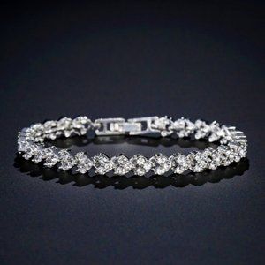 Heart Shiny Silver Bracelet Roman Style Crystal Engagement Wedding Charm